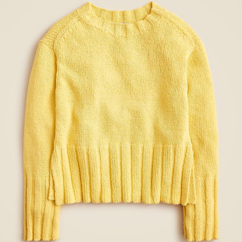 J. Crew Marina Sweater in Textured Cotton Blend- Lemon Zest